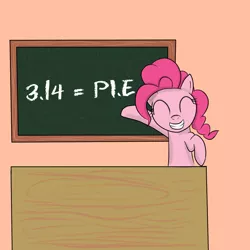 Size: 1000x1000 | Tagged: dead source, safe, artist:reikomuffin, derpibooru import, pinkie pie, earth pony, pony, chalkboard, eyes closed, female, happy, mare, math, pi, pinkie pi, pun, smiling, solo