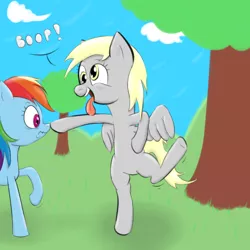 Size: 600x600 | Tagged: safe, artist:w300, derpibooru import, derpy hooves, rainbow dash, pegasus, pony, boop, female, mare