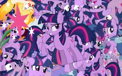 Size: 2560x1600 | Tagged: safe, artist:lightningbolt, derpibooru import, twilight sparkle, pony, unicorn, cutie mark, dusk shine, multeity, rule 63, so much pony, sparkle sparkle sparkle, unicorn twilight, vector, wallpaper