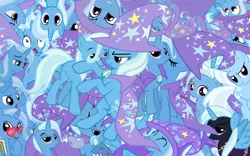 Size: 2560x1600 | Tagged: safe, artist:lightningbolt, derpibooru import, trixie, alicorn, pony, unicorn, alicornified, cape, clothes, expressions, female, filly, hat, looking at you, mare, multeity, race swap, shadowbolts costume, so much pony, trixie army, trixie's cape, trixie's hat, trixiecorn, vector, wallpaper