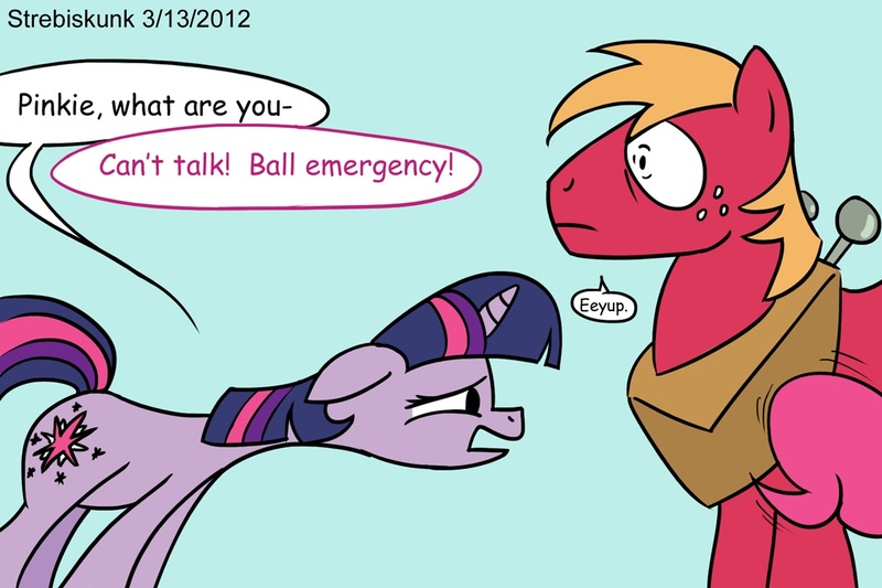 Size: 1170x780 | Tagged: suggestive, artist:strebiskunk, derpibooru import, big macintosh, pinkie pie, twilight sparkle, earth pony, pony, arial, comic, comic sans, implied balls, implied blowjob, implied oral, implied sex, innuendo, male, softcore, stallion