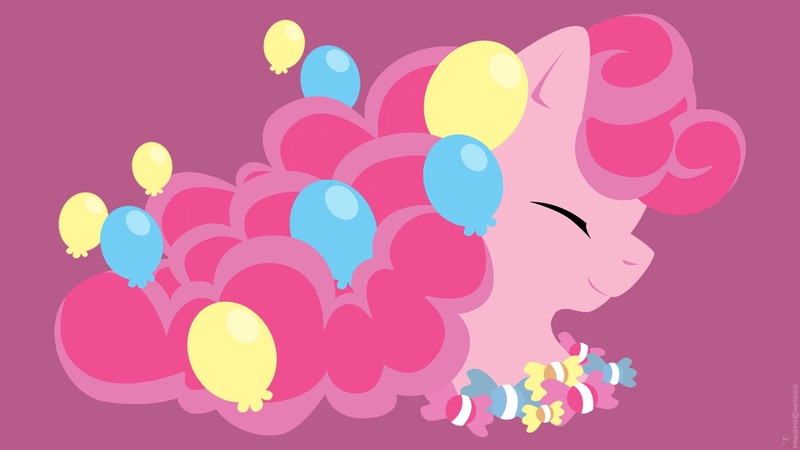 Size: 1920x1080 | Tagged: safe, artist:raygirl, derpibooru import, part of a set, pinkie pie, earth pony, pony, balloon, bust, eyes closed, female, lineless, mare, minimalist, modern art, portrait, profile, solo, wallpaper