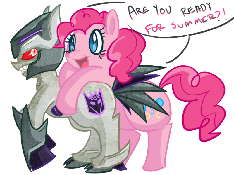 Size: 800x600 | Tagged: artist:kitty-kitty-koneko, derpibooru import, hot nuts, megatron, pinkie pie, ponified, safe, transformers