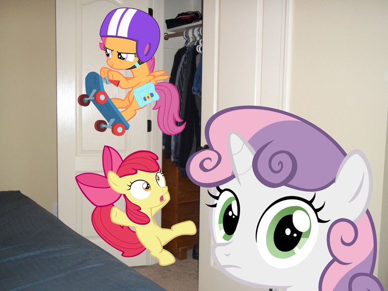 Size: 1200x900 | Tagged: safe, derpibooru import, apple bloom, scootaloo, sweetie belle, pony, cutie mark crusaders, irl, photo, ponies in real life, vector