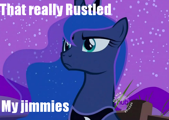 Size: 558x396 | Tagged: cropped, derpibooru import, edit, edited screencap, hubble, hub logo, image macro, jimmies, luna eclipsed, meme, princess luna, rustled my jimmies, safe, scowl, screencap, solo, the hub