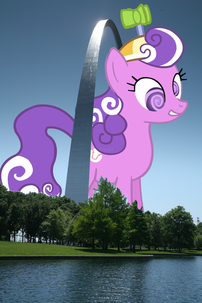 Size: 1000x1500 | Tagged: safe, derpibooru import, screwball, pony, giant pony, giantess, irl, macro, missouri, photo, ponies in real life, st louis, st louis arch, vector