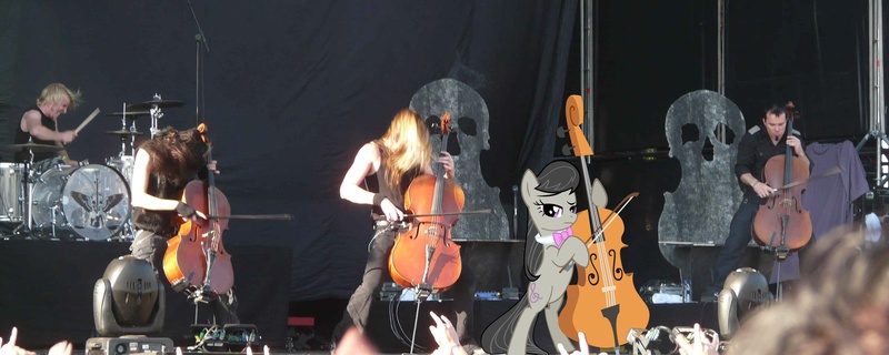 Size: 3264x1305 | Tagged: safe, derpibooru import, octavia melody, pony, apocalyptica, cello, irl, musical instrument, photo, ponies in real life, vector