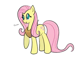 Size: 1600x1200 | Tagged: safe, artist:alexsalinasiii, derpibooru import, fluttershy, pegasus, pony, accessory swap, female, imitation, implied fluttermac, implied shipping, implied straight, mare, no pupils, plow yoke, raised hoof, simple background, solo, straw in mouth, transparent background, yoke