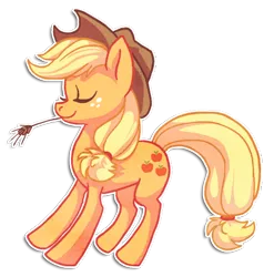 Size: 436x441 | Tagged: safe, artist:griffsnuff, derpibooru import, applejack, earth pony, pony, cowboy hat, eyes closed, female, food, hat, mare, simple background, solo, straw in mouth, wheat, white background