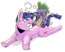 Size: 488x394 | Tagged: safe, artist:usappy-barkhaward, derpibooru import, spike, twilight sparkle, angry, fight, image, png, tail, tail pull