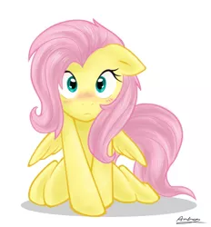Size: 600x646 | Tagged: safe, artist:ambris, derpibooru import, fluttershy, pegasus, pony, adobe imageready, blushing, covering, cute, female, floppy ears, hnnng, kneeling, looking at you, mare, shyabetes, simple background, solo, white background
