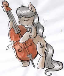Size: 586x700 | Tagged: source needed, safe, artist:briskby, derpibooru import, octavia melody, earth pony, pony, bow (instrument), bowtie, cello, female, mare, musical instrument, solo, traditional art, watercolor painting