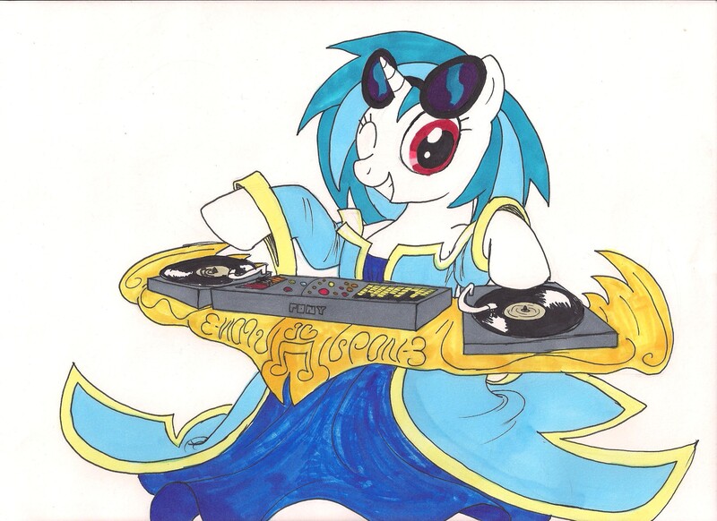 Size: 2338x1700 | Tagged: artist:xarazel, derpibooru import, league of legends, safe, sona, vinyl scratch