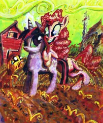 Size: 1143x1365 | Tagged: apple bloom, artist:porkcow, creepy, derpibooru import, pinkie pie, safe, sweet apple acres, twilight sparkle