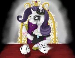 Size: 1077x829 | Tagged: semi-grimdark, artist:colorlesscupcake, derpibooru import, princess platinum, rarity, pony, unicorn, clothes, crown, dice, female, mare, solo