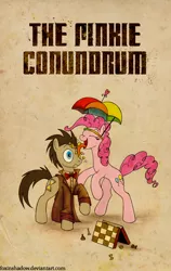 Size: 600x950 | Tagged: artist:foxinshadow, chess, derpibooru import, doctor who, doctor whooves, eleventh doctor, licking, pinkie pie, safe, time turner, umbrella