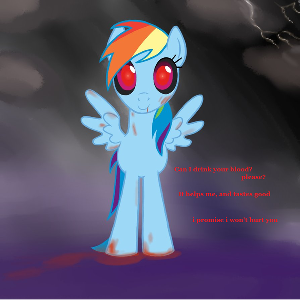 Size: 894x895 | Tagged: safe, derpibooru import, rainbow dash, pegasus, pony, vampire, blood, lol no, lolno