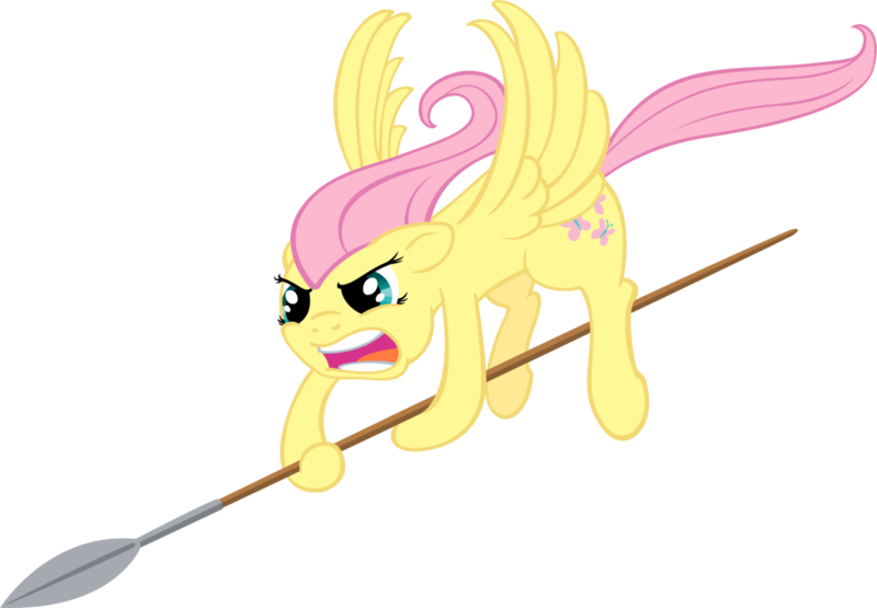 Size: 1280x888 | Tagged: angry, artist:moongazeponies, derpibooru import, fluttershy, flying, glare, open mouth, safe, simple background, spear, spread wings, transparent background, vector