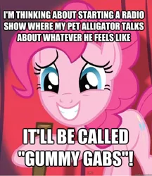Size: 625x725 | Tagged: baby cakes, cropped, derpibooru import, edit, edited screencap, implied gabby, pinkie pie, pun, safe, screencap, solo