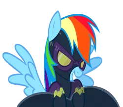 Size: 3450x3000 | Tagged: safe, artist:raynebowcrash, derpibooru import, rainbow dash, pegasus, pony, clothes, costume, high res, shadowbolt dash, shadowbolts, shadowbolts costume, simple background, transparent background