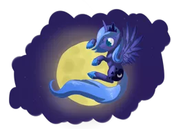 Size: 1600x1200 | Tagged: safe, artist:tomat-in-cup, derpibooru import, princess luna, alicorn, pony, female, filly, full moon, hoof shoes, hug, moon, simple background, solo, stars, tangible heavenly object, transparent background, woona