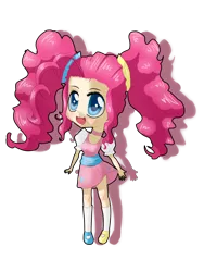 Size: 2400x3200 | Tagged: alternate hairstyle, artist:tomat-in-cup, blushing, choker, clothes, cutie mark on human, :d, derpibooru import, female, high res, human, humanized, open mouth, pigtails, pinkie pie, safe, shoes, simple background, skirt, smiling, solo, transparent background