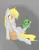 Size: 1200x1524 | Tagged: safe, artist:tomat-in-cup, derpibooru import, derpy hooves, pegasus, pony, cthulhu, deity lord, duo, female, floating heart, gradient background, grey fur, heart, image, lovecraftian deity, mare, orange eyes, png, tomboy, watermark, yellow mane, yellow tail