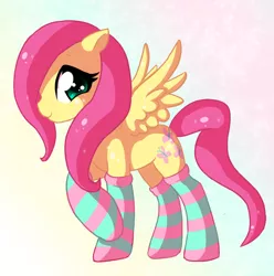 Size: 800x807 | Tagged: dead source, safe, artist:xnightmelody, derpibooru import, fluttershy, pegasus, pony, abstract background, adobe imageready, clothes, female, mare, socks, solo, striped socks