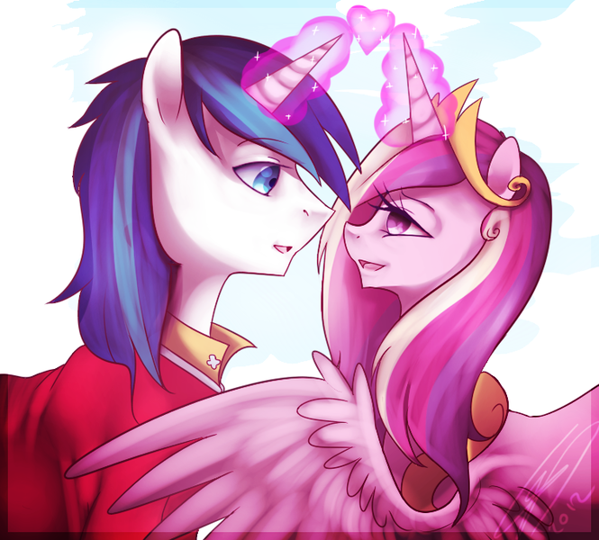 Size: 756x682 | Tagged: artist:imalou, derpibooru import, female, heart, male, princess cadance, safe, shining armor, shiningcadance, shipping, straight