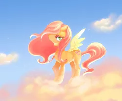 Size: 874x720 | Tagged: artist:yanea, cloud, cloudy, derpibooru import, fluttershy, looking at you, safe, solo, sparkles