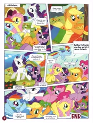 Size: 761x1000 | Tagged: applejack, comic, derpibooru import, fluttershy, mane six, official, official content, pinkie pie, rainbow dash, rarity, safe, slip 'n' slide, spike, translation, twilight is a lion, twilight sparkle