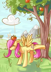 Size: 1240x1753 | Tagged: apple, artist:lexx2dot0, bucking, derpibooru import, falling, fluttershy, safe, scenery, solo, tree