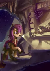 Size: 1239x1753 | Tagged: artist:lexx2dot0, cave, derpibooru import, flashlight (object), mouth hold, older, ruins, safe, scootaloo, skeleton, solo, tomb, torch