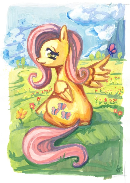 Size: 956x1342 | Tagged: artist:lexx2dot0, derpibooru import, fluttershy, gouache, safe, solo, traditional art