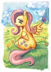 Size: 956x1342 | Tagged: artist:lexx2dot0, derpibooru import, fluttershy, gouache, safe, solo, traditional art