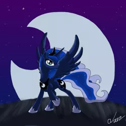 Size: 1920x1920 | Tagged: artist:sakaerion, derpibooru import, moon, night, princess luna, safe, shadow, solo, stars