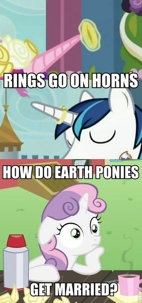 Size: 450x960 | Tagged: a canterlot wedding, derpibooru import, edit, edited screencap, exploitable meme, horn, horn ring, image macro, meme, ponyville confidential, princess cadance, ring, safe, screencap, screencap comic, shining armor, sudden clarity sweetie belle, sweetie belle, wedding ring