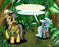 Size: 1550x1242 | Tagged: artist:sakaerion, clothes, crossover, daring do, derpibooru import, dialogue, duo, hat, indiana jones and the temple of doom, jungle, safe, scootaround, short round