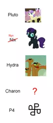 Size: 570x1320 | Tagged: safe, derpibooru import, alula, pluto, oc, oc:nyx, alicorn, hydra, pony, charon (moon), hydra (moon), kerberos (moon), multiple heads, nix, pluto (planet), pun