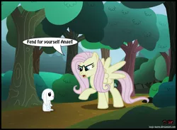 Size: 1058x774 | Tagged: safe, artist:toxic-mario, derpibooru import, angel bunny, fluttershy, pegasus, pony, comic, discorded, duo, female, flutterbitch, forest, mare