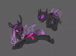 Size: 1015x750 | Tagged: artist:carnifex, changeling, changeling oc, changeling queen, changeling queen oc, derpibooru import, female, gray background, miasma hive, oc, oc:miasma, pregnant, purple changeling, safe, simple background, unofficial characters only