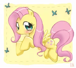 Size: 900x815 | Tagged: safe, artist:nek0bunny, derpibooru import, fluttershy, butterfly, pegasus, pony, blushing, female, looking at you, mare, smiling, solo, spread wings, three quarter view, wings