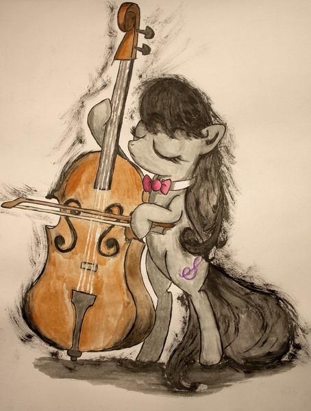 Size: 805x1063 | Tagged: safe, artist:kageboshi-washu, derpibooru import, octavia melody, earth pony, pony, cello, female, mare, musical instrument, solo, traditional art