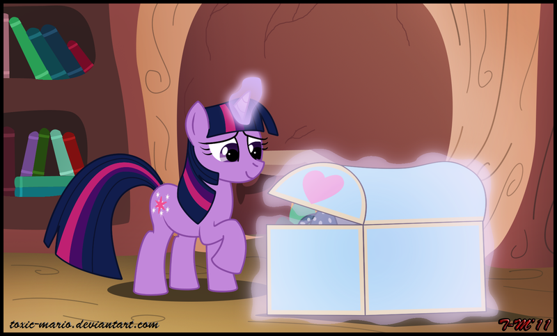 Size: 1589x959 | Tagged: safe, artist:toxic-mario, derpibooru import, smarty pants, twilight sparkle, pony, unicorn, book, chest, female, golden oaks library, library, magic, mare, solo, unicorn twilight