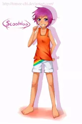 Size: 584x880 | Tagged: artist:tomoe-chi, bandage, clothes, dead source, derpibooru import, humanized, safe, scootaloo, solo