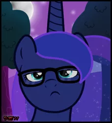 Size: 486x534 | Tagged: safe, artist:toxic-mario, derpibooru import, princess luna, alicorn, pony, bust, female, glasses, hipster, horn, mare, photoshop, portrait, solo