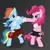 Size: 1000x1000 | Tagged: safe, artist:madmax, derpibooru import, pinkie pie, rainbow dash, earth pony, pegasus, pony, bandage, bipedal, blue eyes, blue fur, blue wings, boxing, boxing shorts, clothes, confident, dark gray background, determined, drop shadow, female, fight, gym shorts, hoof wraps, image, mare, martial arts, multicolored hair, multicolored mane, multicolored tail, pink eyes, pink fur, pink mane, pink tail, png, rainbow hair, rainbow tail, serious, shadow, shorts, simple background, smiling, smirk, tomboy, wings