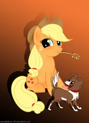 Size: 1300x1800 | Tagged: applejack, artist:martybpix, cute, derpibooru import, hay stalk, jackabetes, looking at you, safe, sitting, straw in mouth, twiface, winona
