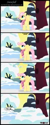 Size: 1338x3311 | Tagged: safe, artist:toxic-mario, derpibooru import, fluttershy, pegasus, pony, clothes, comic, female, filly, foal, photoshop, scarf, snow, solo, tree