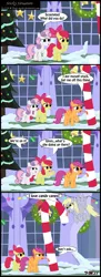 Size: 1638x4520 | Tagged: safe, artist:toxic-mario, derpibooru import, apple bloom, derpy hooves, scootaloo, sweetie belle, earth pony, pegasus, pony, unicorn, 8 foot candy cane, candy cane, comic, cutie mark crusaders, female, filly, licking, mare, photoshop, stuck, tongue out, tongue stuck to pole